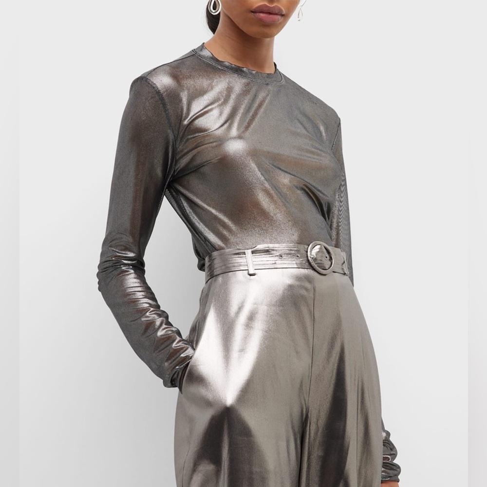 LaPointe Metallic Silver Long Sleeve Top